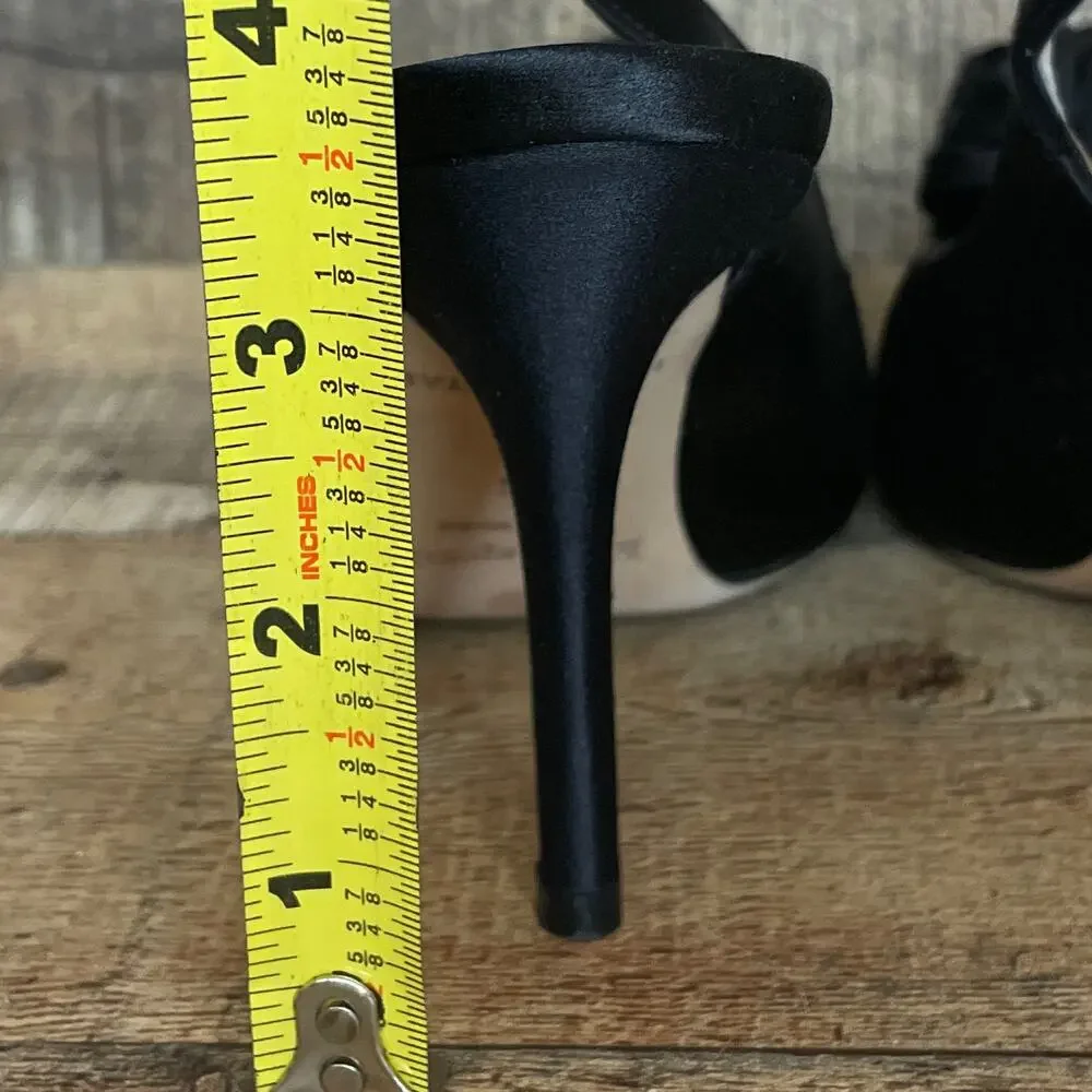 Kate Spade Slingback Peep Toe Stiletto Heels Black Satin Size 6